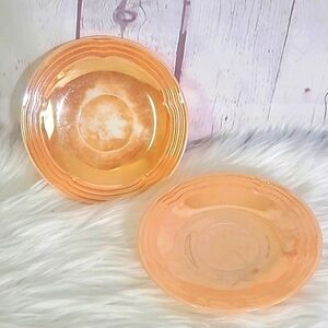 1950s Vintage Fire-King Peach Lustre Saucer Plate Set 3 Bands Anchor Hocking